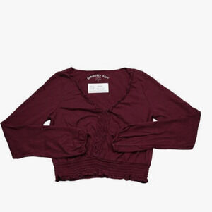 y2k Seriously Soft Shirt Womens S Maroon Long Sleeve V Neck Lace Peasant Top